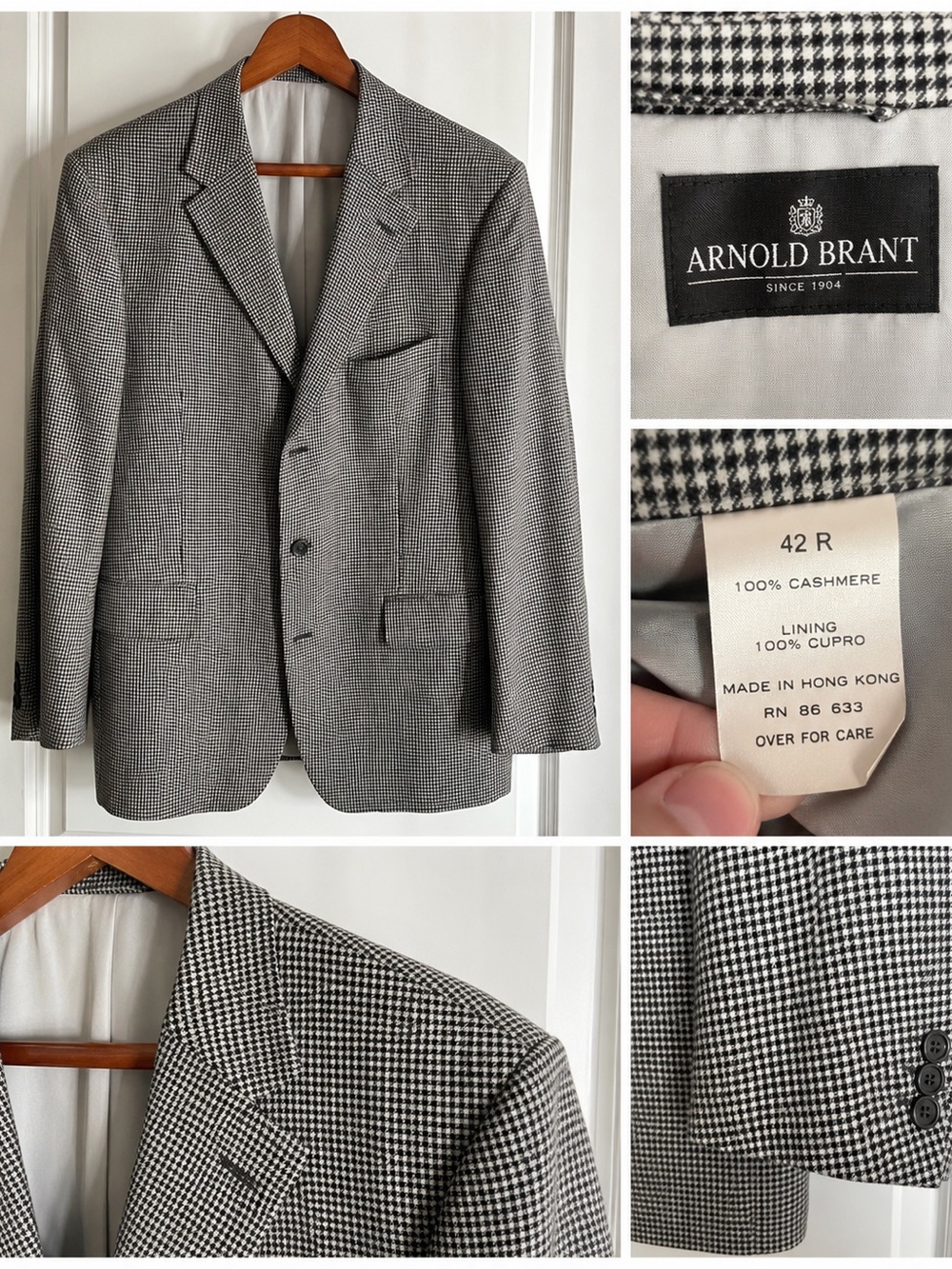 Arnold Brant Men’s Cashmere Blazer 42R Houndstooth Vintage Classic
